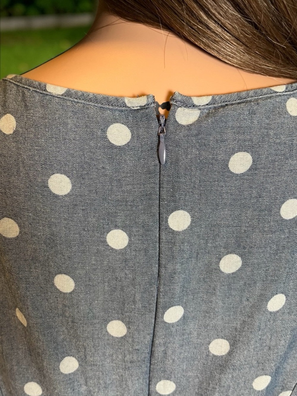 Talbots Petites 10P Polka Dot Cotton Dress Blue A-Line Pockets - Picture 3 of 8